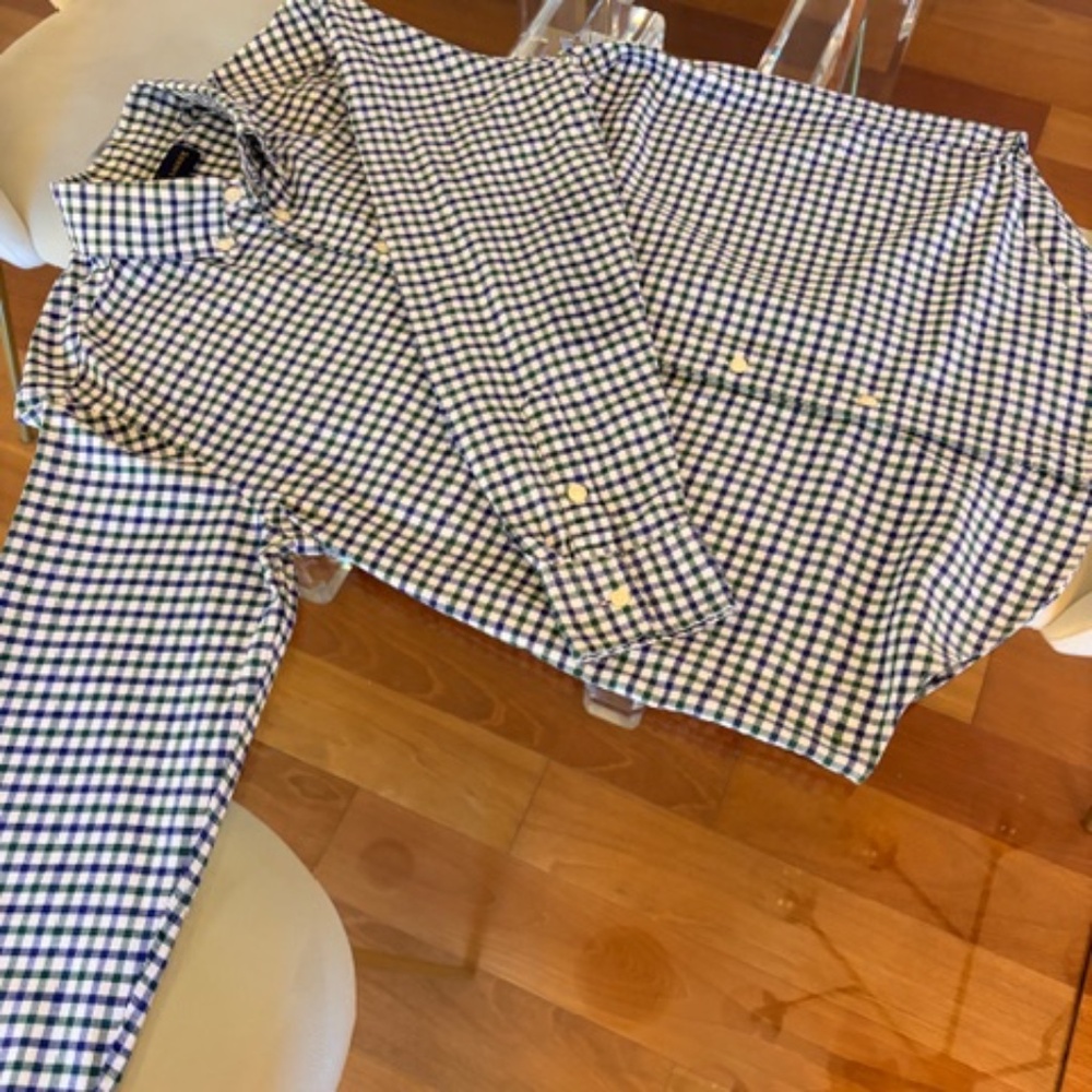 Polo Ralph Lauren Youth Large (14-16) Green & Blue Plaid Button Down Long Sleeve